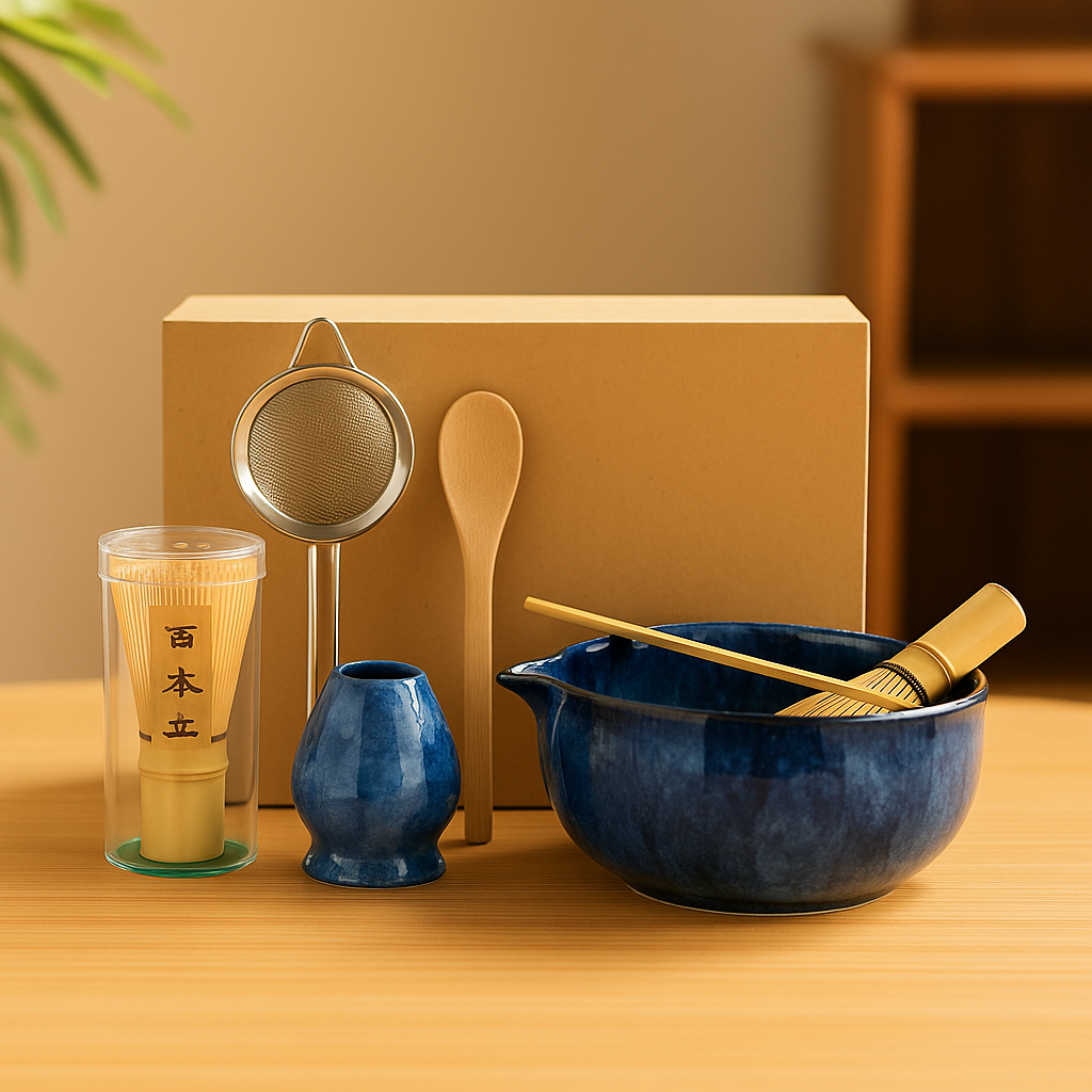 6PCS Japanese Matcha Tea Set – Handmade Bamboo Whisk & Artisan Bowl, Natural Eco-Friendly Gift for Tea Lovers