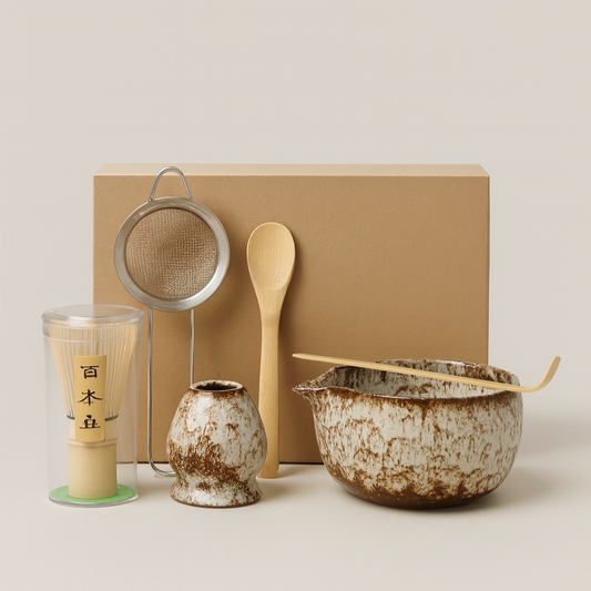6PCS Japanese Matcha Tea Set – Handmade Bamboo Whisk & Artisan Bowl, Natural Eco-Friendly Gift for Tea Lovers