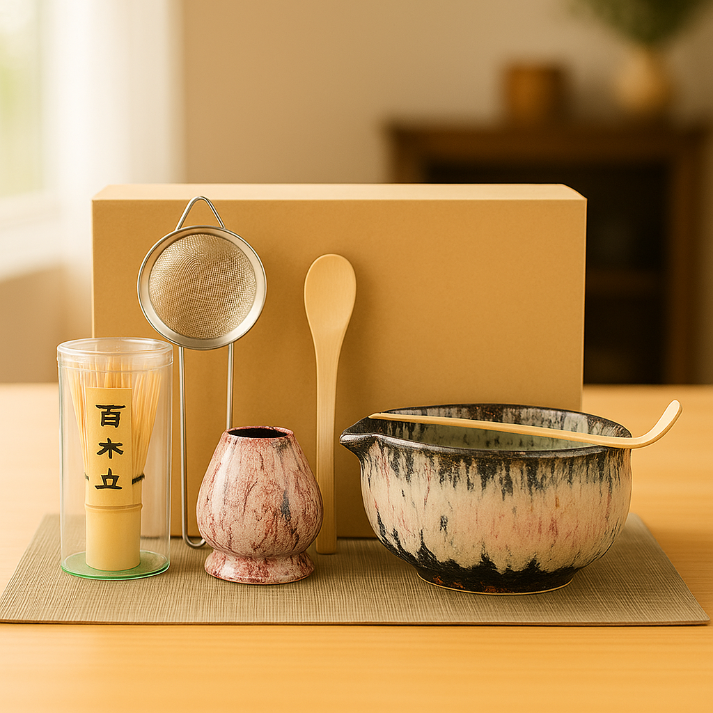 6PCS Japanese Matcha Tea Set – Handmade Bamboo Whisk & Artisan Bowl, Natural Eco-Friendly Gift for Tea Lovers