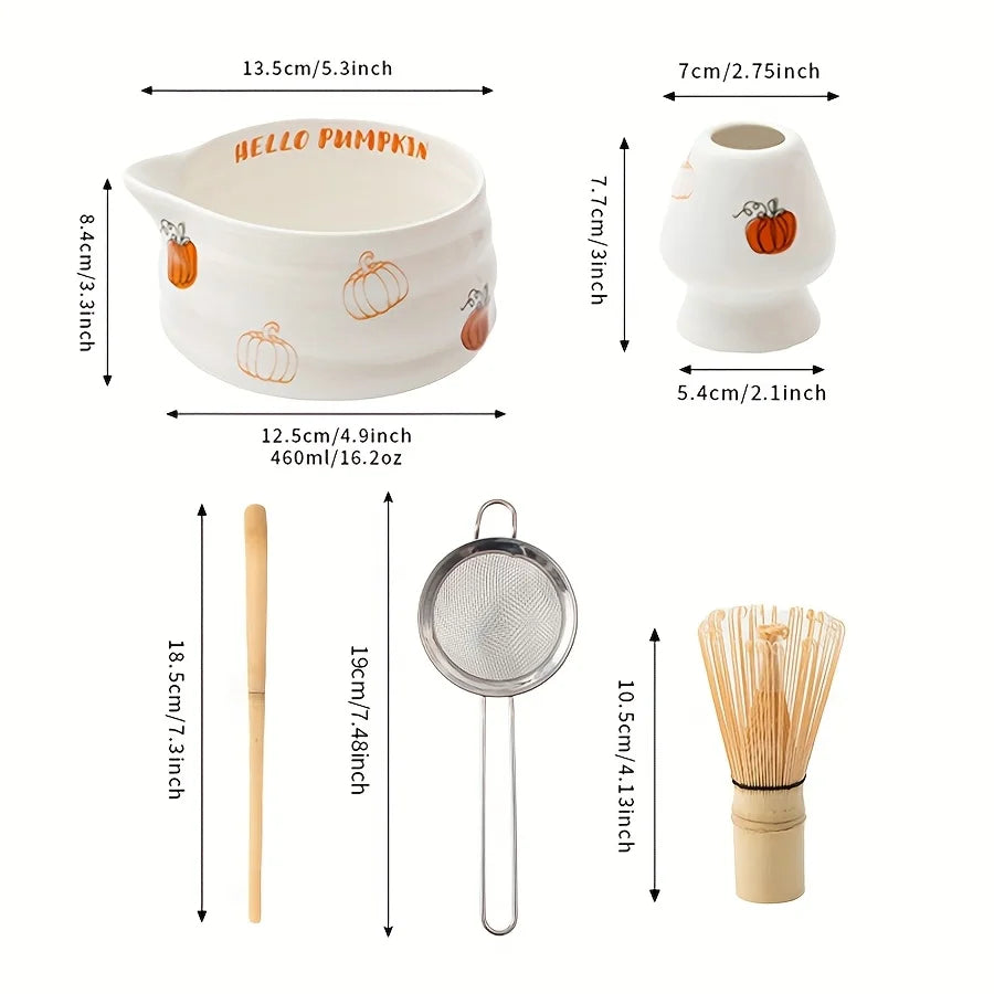 5pcs Halloween Matcha Set, Hello Pumpkin Design Matcha Blender Set, Autumn Cute Pumpkin Matcha Starter Set, Halloween Gift
