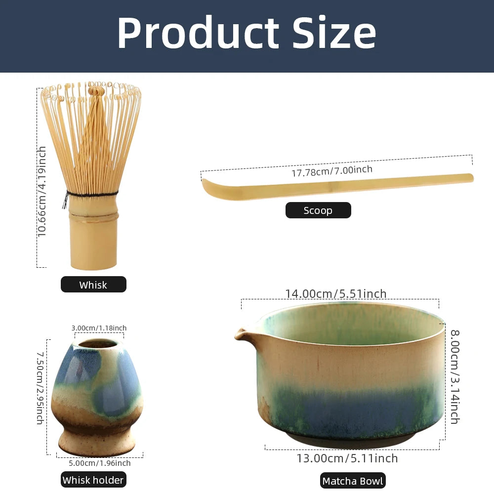 4PCS Japanese Matcha Set with Ceramic Bowl Bamboo Matcha Whisk Teaspoon Tea Sets Tea Lovers Gifts Tea-making Tools Accessories