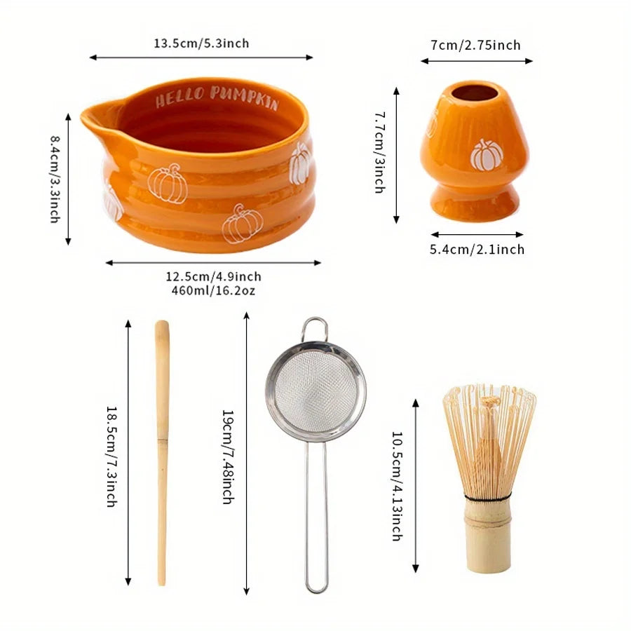 5pcs Halloween Matcha Set, Hello Pumpkin Design Matcha Blender Set, Autumn Cute Pumpkin Matcha Starter Set, Halloween Gift