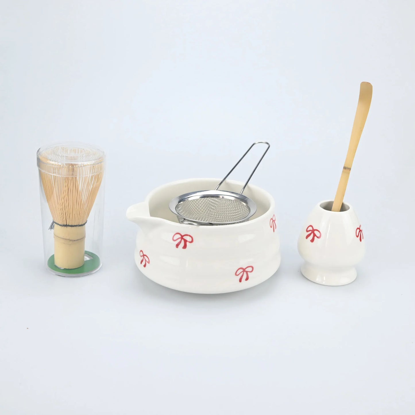 4/5pcs Matcha Whisk Set, Cute Bow Japanese Tea Set includes Whisk Sets and Matcha Bowl with Spout, Traditional Japanese Matcha K