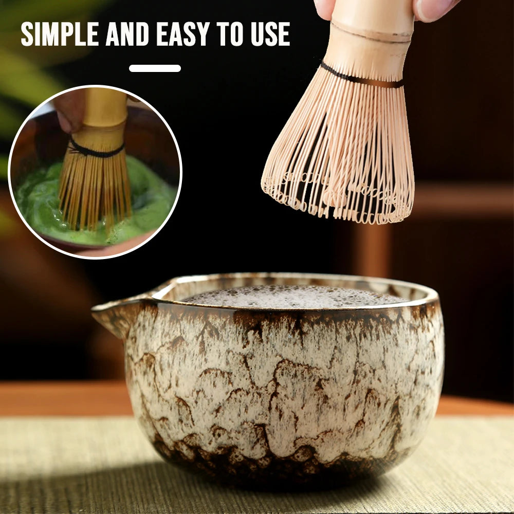 6PCS Japanese Matcha Tea Set – Handmade Bamboo Whisk & Artisan Bowl, Natural Eco-Friendly Gift for Tea Lovers