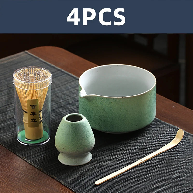4PCS Japanese Matcha Set with Ceramic Bowl Bamboo Matcha Whisk Teaspoon Tea Sets Tea Lovers Gifts Tea-making Tools Accessories
