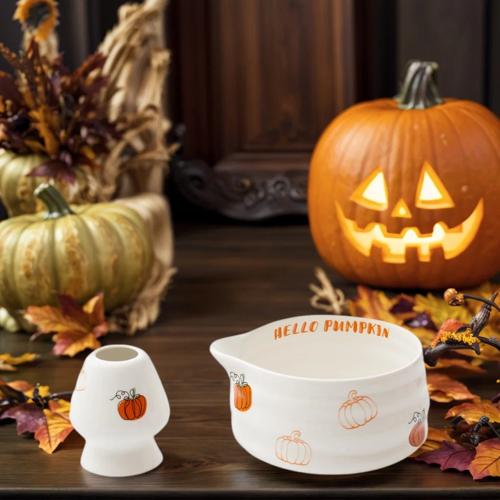 5pcs Halloween Matcha Set, Hello Pumpkin Design Matcha Blender Set, Autumn Cute Pumpkin Matcha Starter Set, Halloween Gift