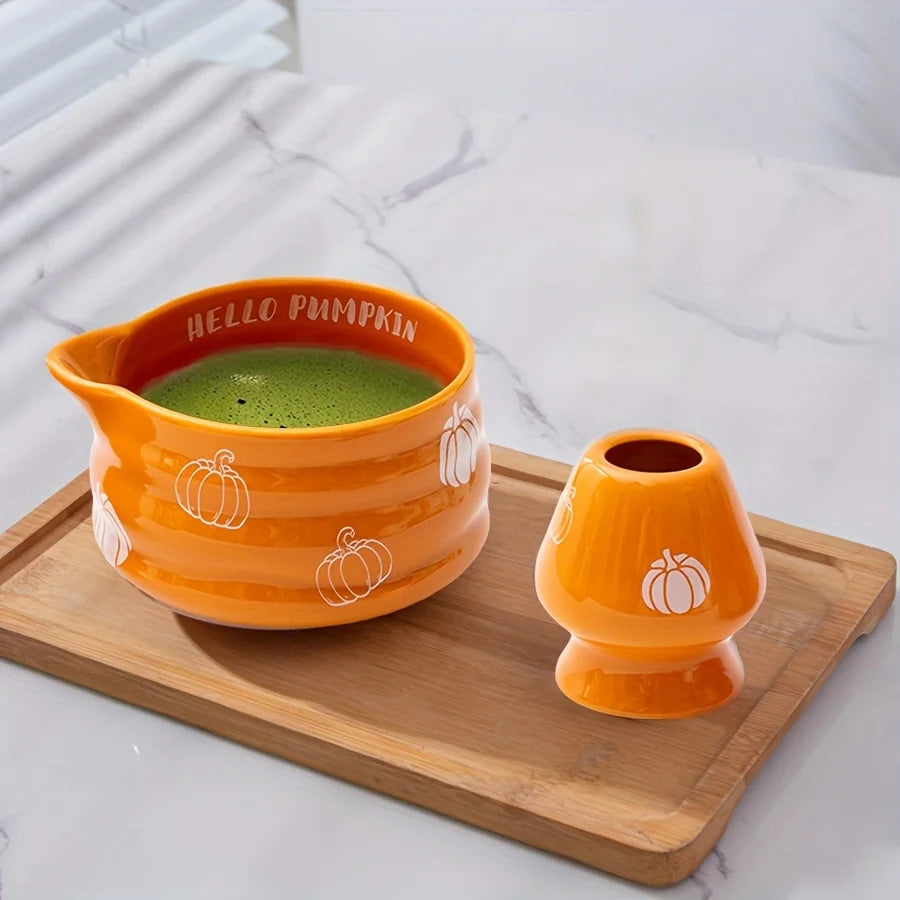 5pcs Halloween Matcha Set, Hello Pumpkin Design Matcha Blender Set, Autumn Cute Pumpkin Matcha Starter Set, Halloween Gift