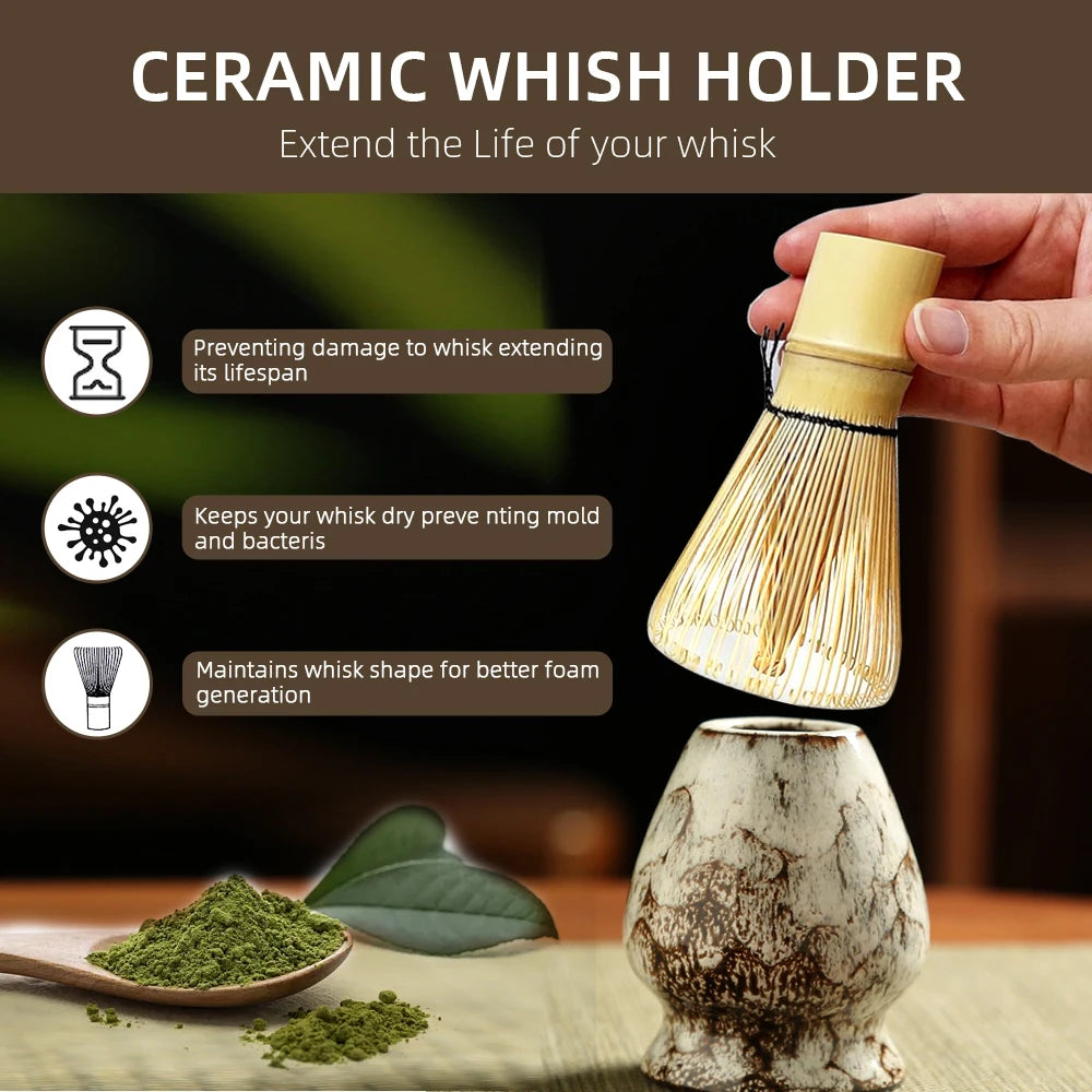 6PCS Japanese Matcha Tea Set – Handmade Bamboo Whisk & Artisan Bowl, Natural Eco-Friendly Gift for Tea Lovers
