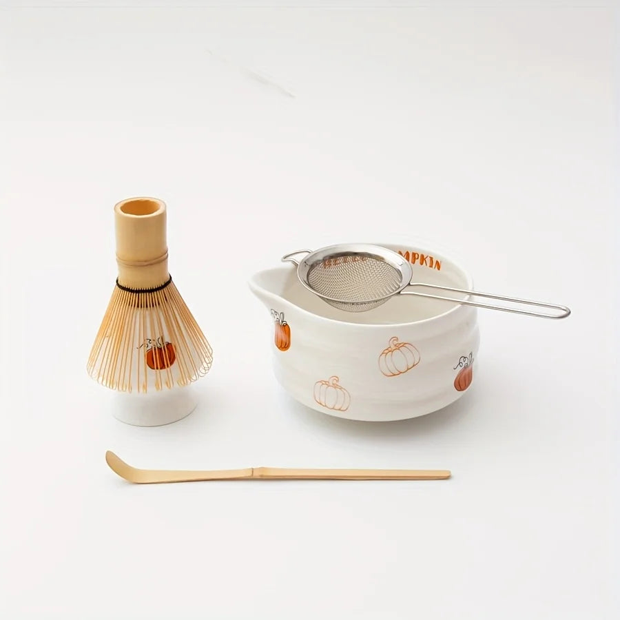 5pcs Halloween Matcha Set, Hello Pumpkin Design Matcha Blender Set, Autumn Cute Pumpkin Matcha Starter Set, Halloween Gift